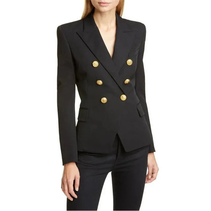 Blazer feminino de alfaiataria, modelo slim, estilo europeu/americano, para primavera/outono, com abotoamento duplo.