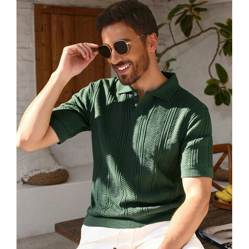 Camisas de Malha Masculinas Tamanho EUA, Camisas de Golfe Casuais com Stretch, Camisa Polo de Manga Curta, Top de Malha Masculino para Verão, Casual e para Festas