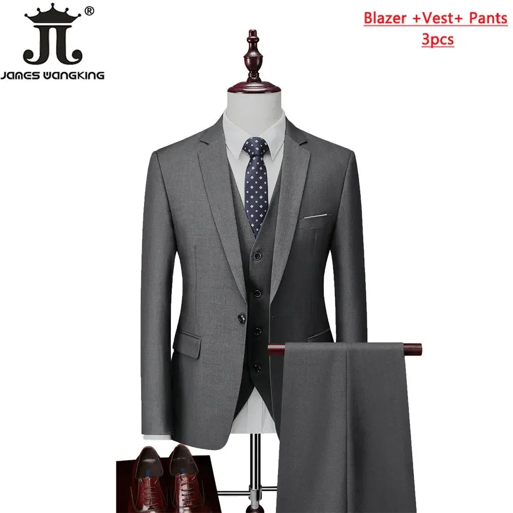 Conjunto de Terno Masculino de 3 Peças (Blazer + Colete + Calça) Tamanhos EUA XXS-3XL, Cor Sólida, Estilo Boutique, para Negócios Oficiais, Casamentos e Festas