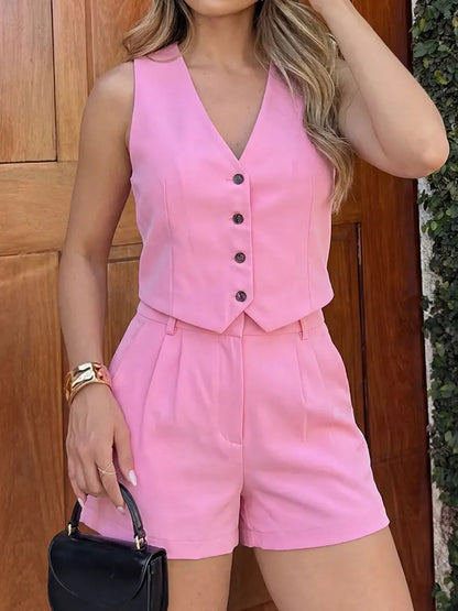 Conjunto Casual Feminino HH de 2 Peças, Top de Alça em V e Calças Slim de Cintura Alta, Roupas Casuais para Escritório e Uso Diário