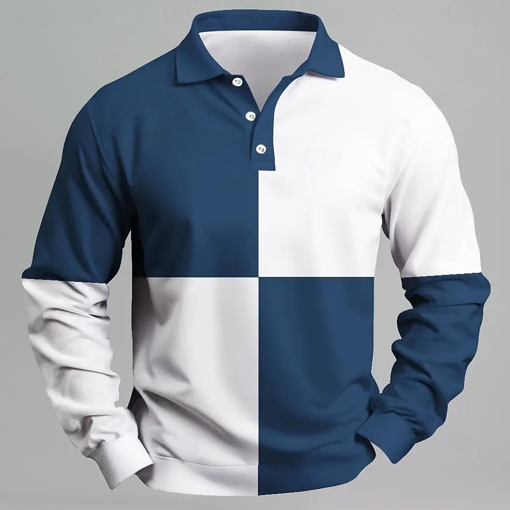 2025 moda masculina bloco de cores camisa polo manga longa respirável casual topos fino ajuste secagem rápida gola clássica camisa polo