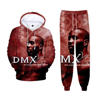 Hip hop rapper dmx impressão 3d conjuntos de treino masculino moda terno esportivo moletom com capuz + moletom roupas masculinas 2 peças conjunto