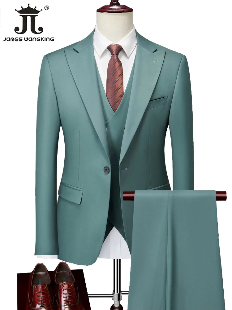 Conjunto de Terno Masculino de 3 Peças (Blazer + Colete + Calça) Tamanhos EUA XXS-3XL, Cor Sólida, Estilo Boutique, para Negócios Oficiais, Casamentos e Festas