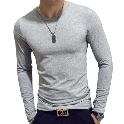 Camiseta masculina de manga comprida com estampa "Cultive a Moralidade" para a Primavera e o Outono, gola redonda, em poliéster liso, nas cores vermelho, azul e preto.