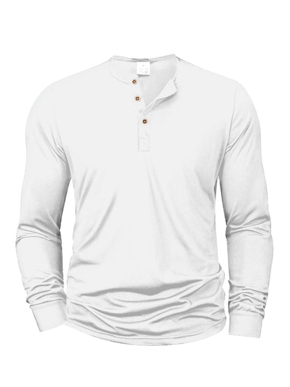 Mens Long Sleeve Henley Neck T-shirt Slim Fit Bottoming Tshirt Casual Button Shirt Comfortable Fitness Tee Cozy Top