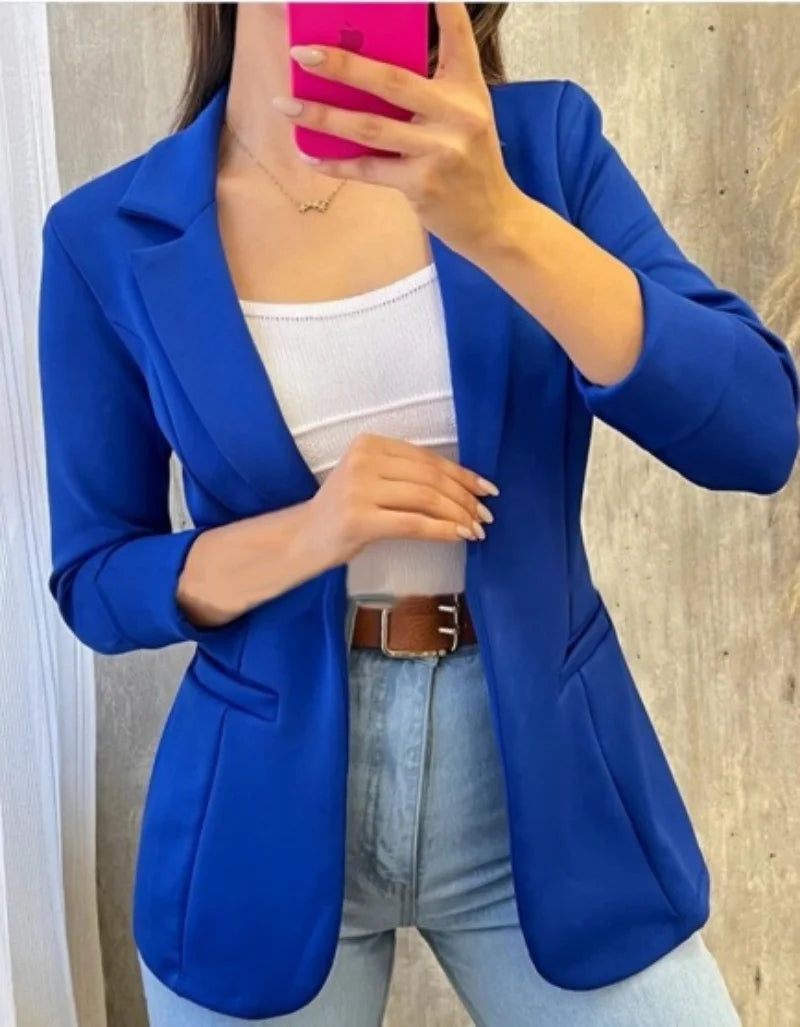 Mulheres outono primavera casaco lapela manga longa formal negócios ol commute jaqueta chaquetas para mujeres