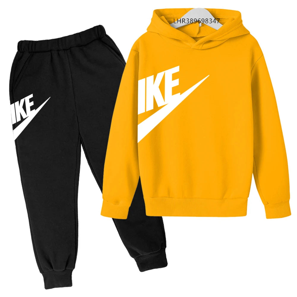 Conjunto de Moletom Estiloso para Crianças de 3 a 12 Anos, Casaco Esportivo de Manga Longa para Meninos e Meninas, Top + Calças