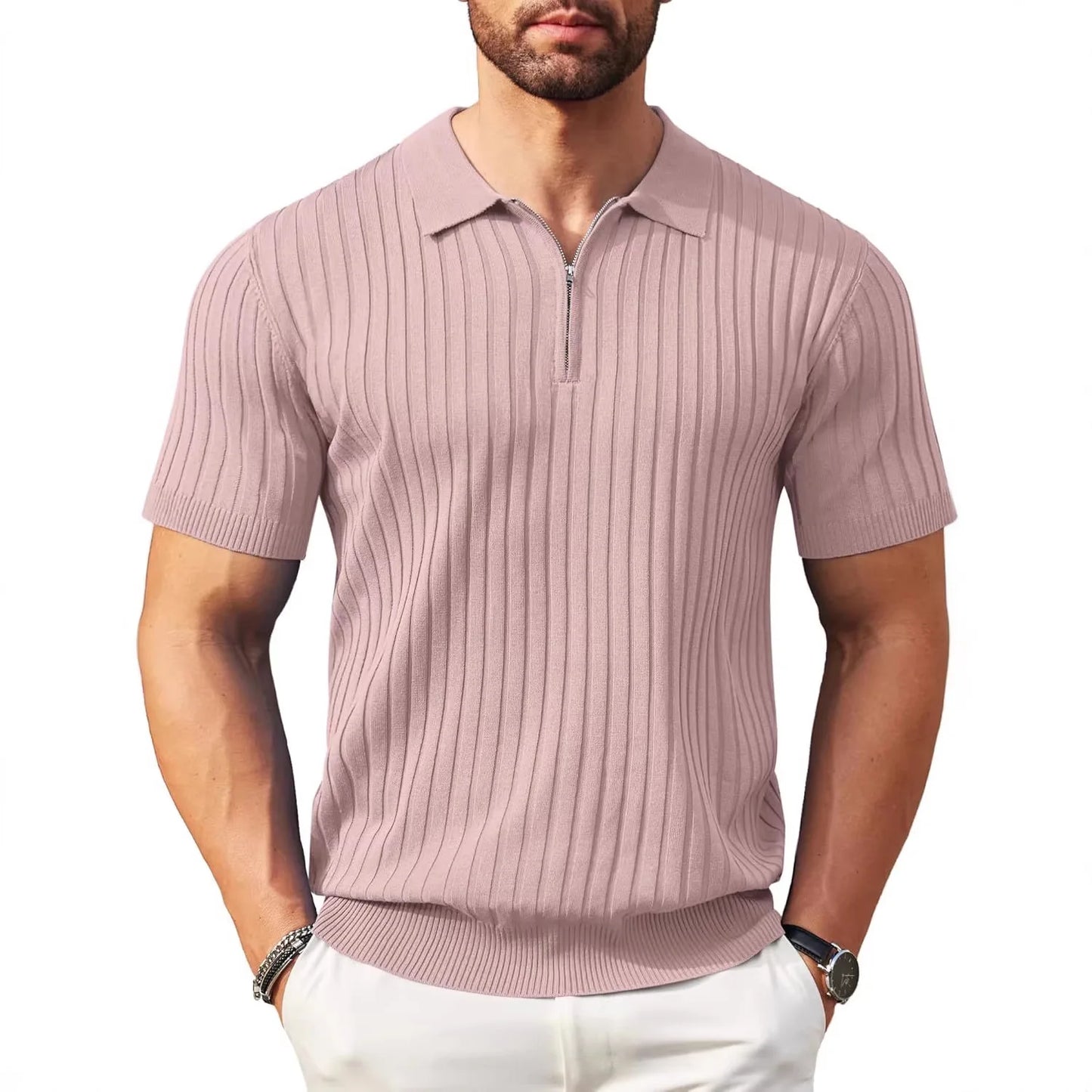 Camisa polo masculina casual de manga curta, luxo, moda verão, respirável, cor sólida, camisa de malha, camiseta masculina