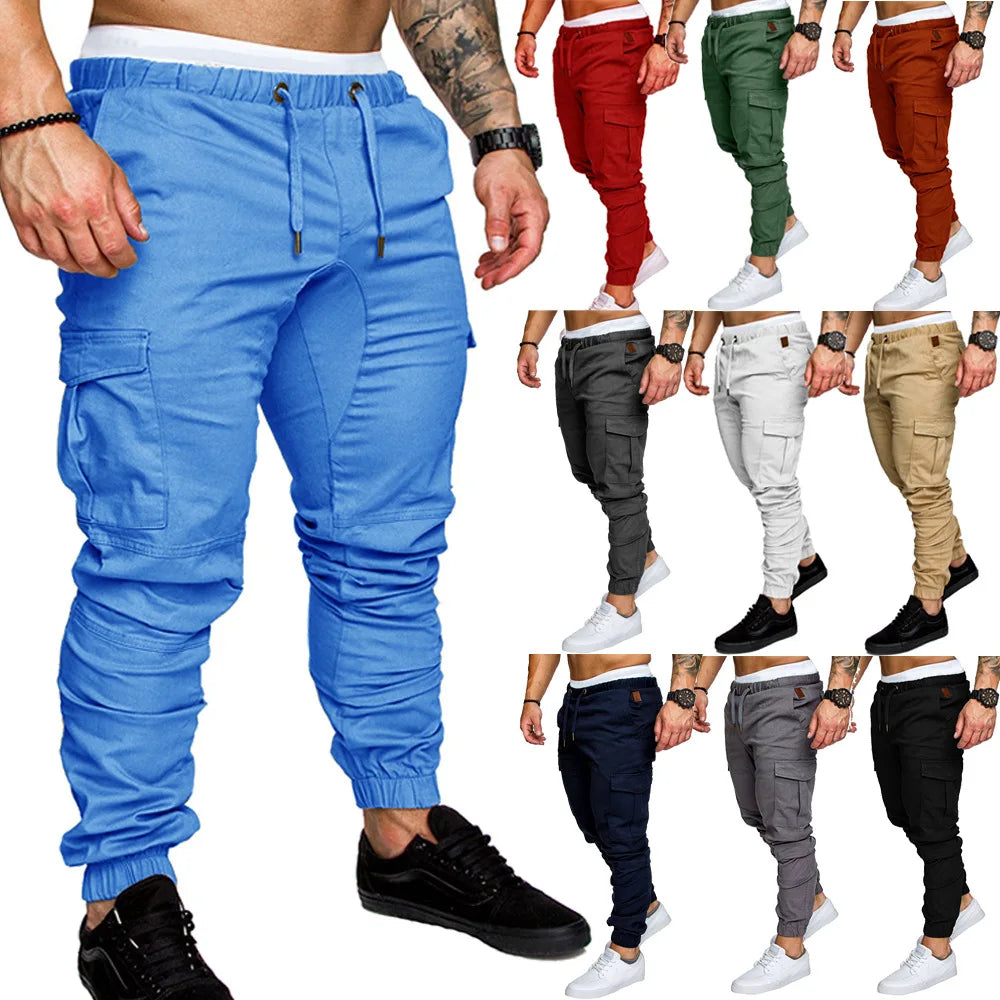 Novas Calças Casuais Masculinas de Tecido Trançado Streetwear Novas Calças de Trabalho com Múltiplos Bolsos