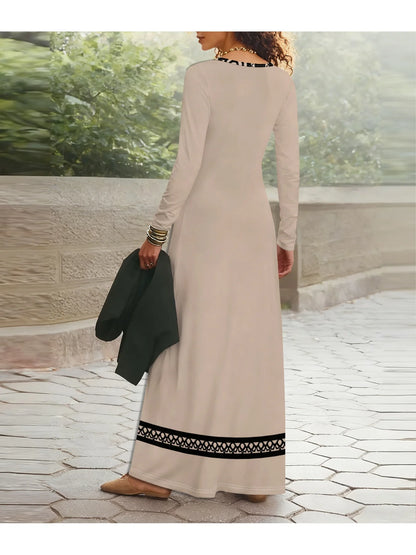 Vestido Maxi de Manga Longa com Estampa para Mulheres
