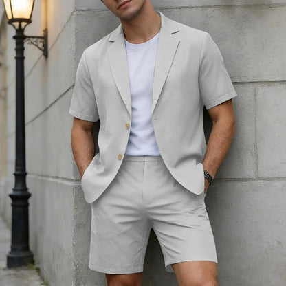 Conjuntos para Homens Blazer de Manga Curta e Calças Curtas Leves para Casamento, Festa, Negócios e Trajes Formais