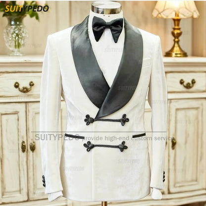 Elegante xale lapela blazers para homens moda outono inverno terno jaqueta breve trabalho de escritório smoking casaco 1 peça formal vestido de noite
