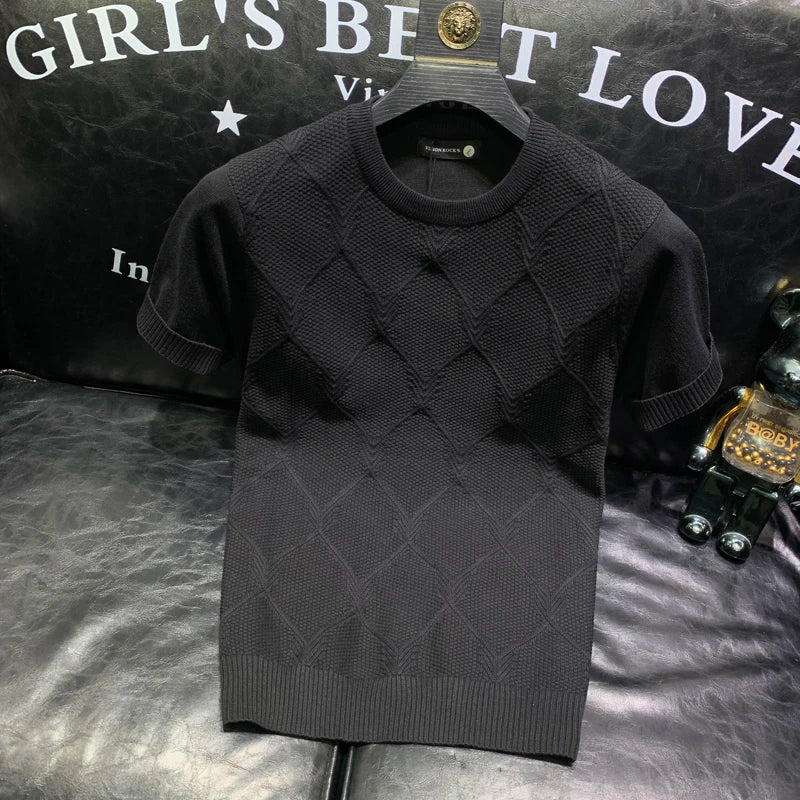 T-shirt de malha versátil, monocromática, manga curta, tops de negócios, roupas coreanas, tendência da moda, A96, novo verão, 2024