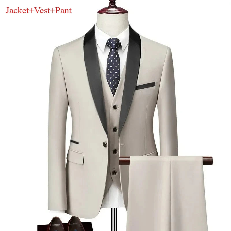 Lapela masculina preto terno conjunto casaco colete calças/negócios padrinhos noivo vestido de casamento fprmal blazer calças