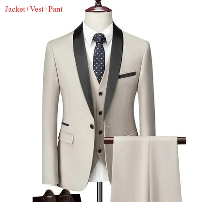 Lapela masculina preto terno conjunto casaco colete calças/negócios padrinhos noivo vestido de casamento fprmal blazer calças
