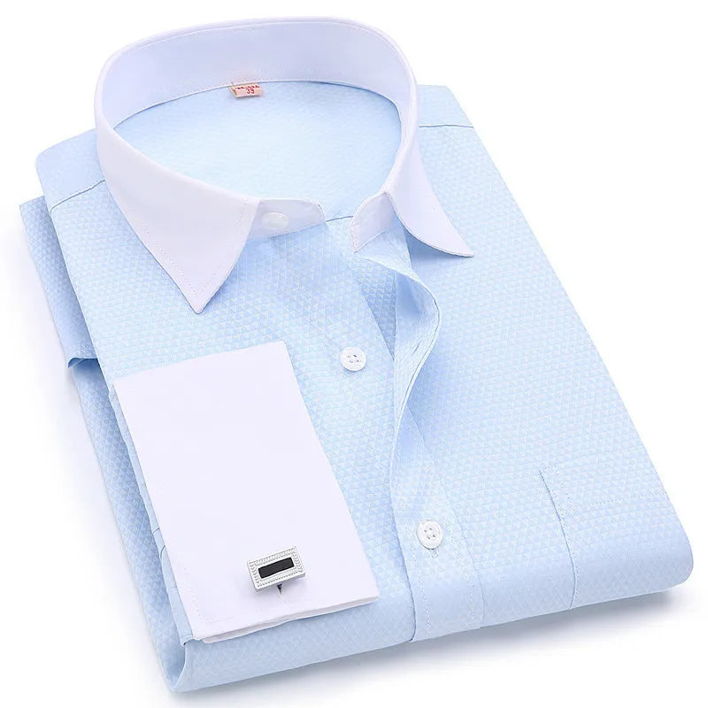 6xl oversized abotoaduras francesas camisa de manga longa para homens para trabalho negócios fino ajuste manga longa camisa masculina social formal