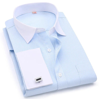 6xl oversized abotoaduras francesas camisa de manga longa para homens para trabalho negócios fino ajuste manga longa camisa masculina social formal