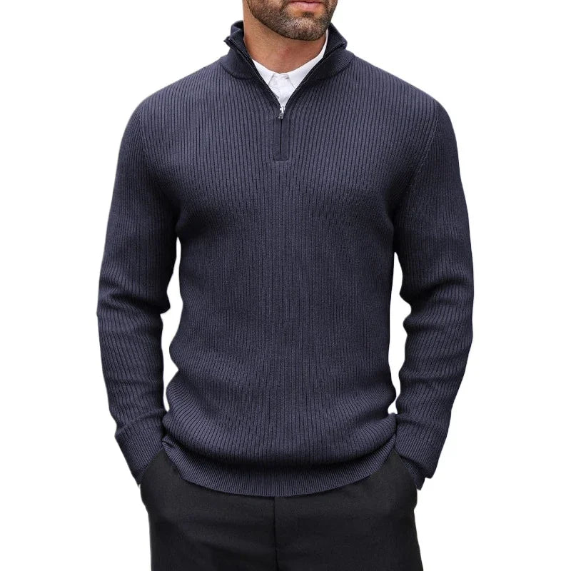 Outono masculino quarto zip pulôver vestido fino camisola mock pescoço suéteres casuais manga longa pullovers outerwear inverno quente topos