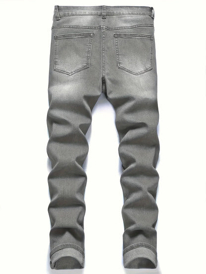 Calças Jeans Slim Fit Masculinas com Rasgos, Confortáveis e Casuais para Uso Diário