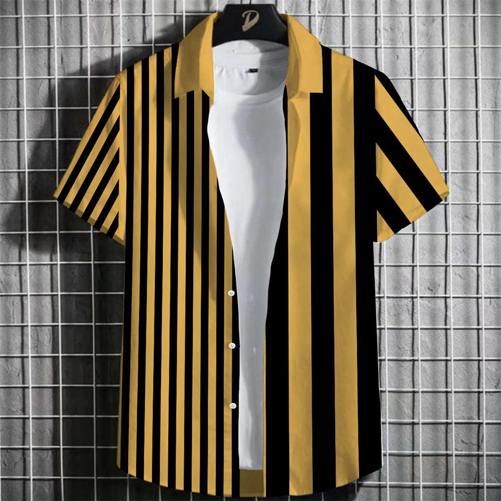Camisa Havaiana Masculina com Estampa 3D Listrada, Casual, Manga Curta, para Festa na Praia, Caimento Solto, com Design Floral