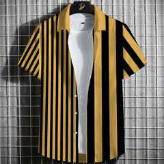 Camisa Havaiana Masculina com Estampa 3D Listrada, Casual, Manga Curta, para Festa na Praia, Caimento Solto, com Design Floral