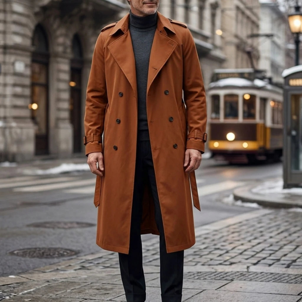 Novo Casaco Masculino de Outono Super Longo - Corta-Vento com Cinto e Botões Duplos |   Jaquetas Longas Casuais Finas e Soltas para Homens