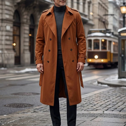 Novo Casaco Masculino de Outono Super Longo - Corta-Vento com Cinto e Botões Duplos |   Jaquetas Longas Casuais Finas e Soltas para Homens