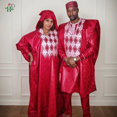Roupas Africanas H&D para Homens, Conjuntos Tradicionais Agbada 3 Peças, Bordado Bazin Riche, Trajes de Casamento para Casais, Trajes Femininos Boubo