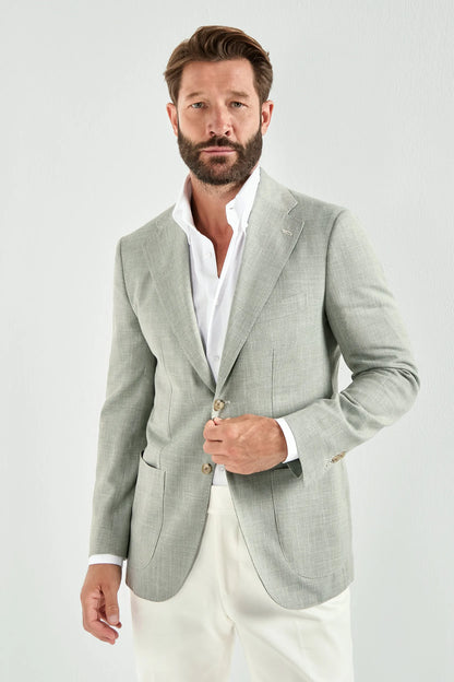 Sage wool silk and linen jacket - Made in Italy