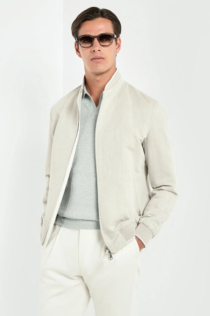 Sand linen and cotton bomber - Made in Italy