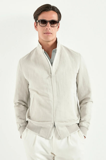 Sand linen and cotton bomber - Made in Italy