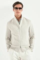 Sand linen and cotton bomber - Made in Italy