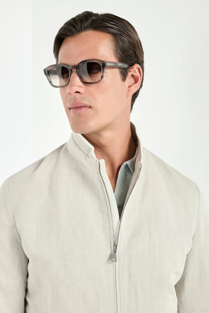 Sand linen and cotton bomber - Made in Italy