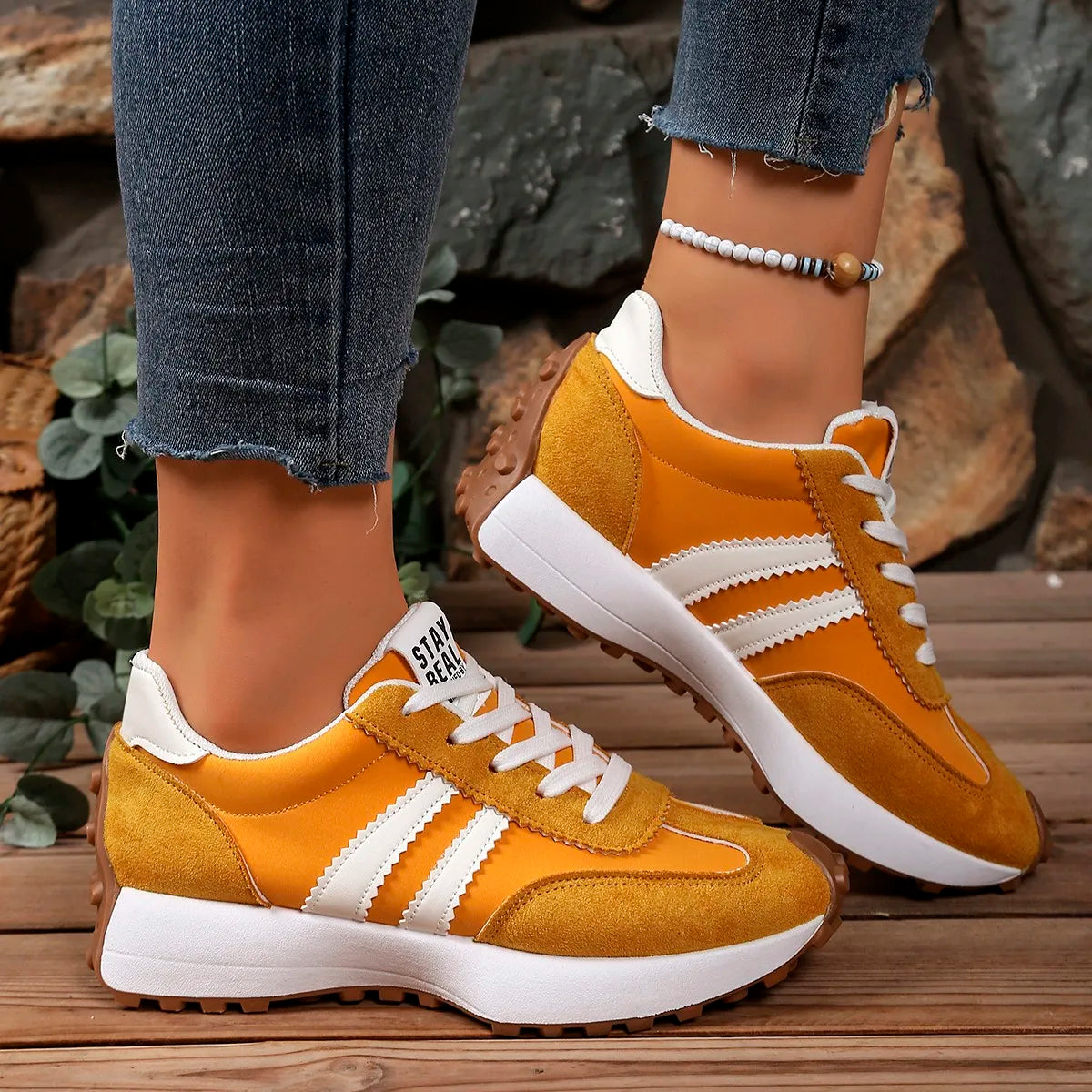 Moda novo estilo elegante rendas até sapatos casuais femininos primavera/outono dedo do pé redondo sola grossa anti deslizamento sapatos esportivos confortáveis