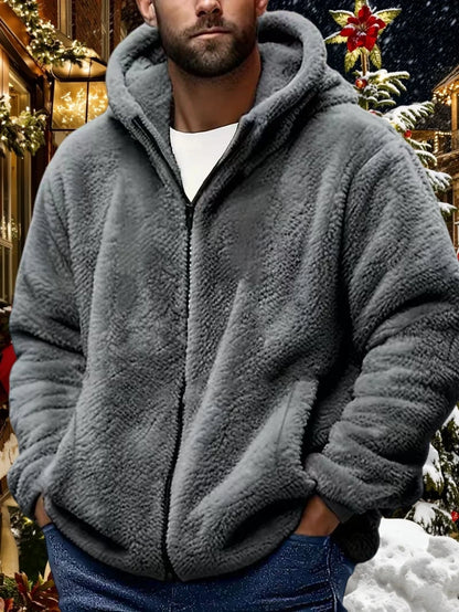Jaqueta masculina com zíper cor sólida chapéu com zíper casual outono inverno roupas