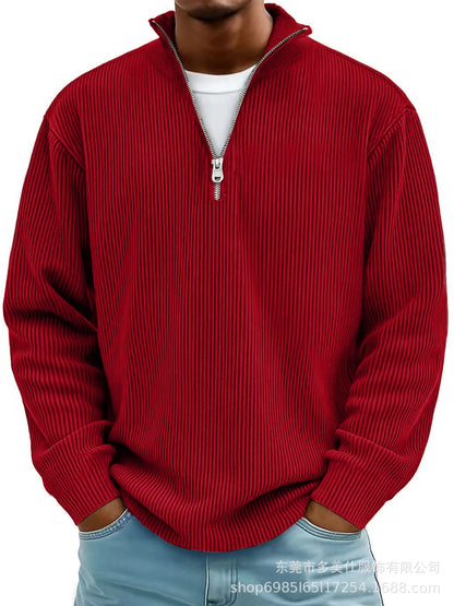 Outono/inverno nova moda masculina versátil casual gola meia zíper design veludo manga comprida camisa polo moletom