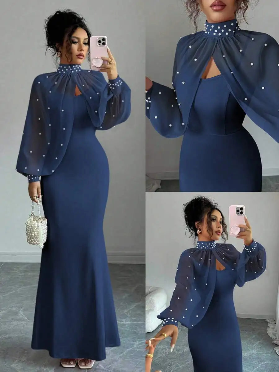 Vestido de Noite Elenzga Novo e Elegante com Charme Madura, Digno e Delicado, Rosa Sonhador, Top de Manga Longa Bordado à Mão, Sereia Graciosa