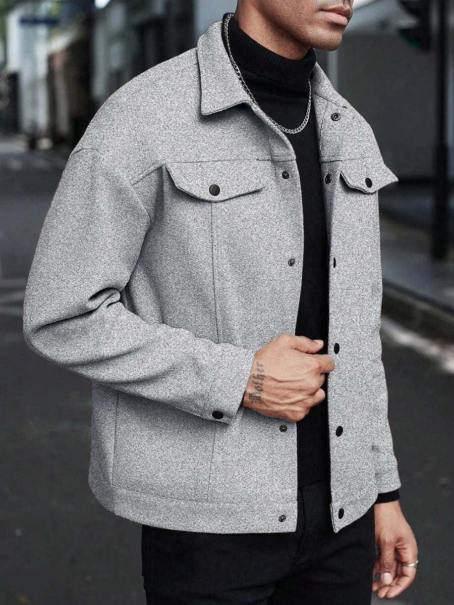 2026 Autumn/Winter European Style Button-Up Woolen Jacket for Men Casual, Sporty, Business Wear European Size