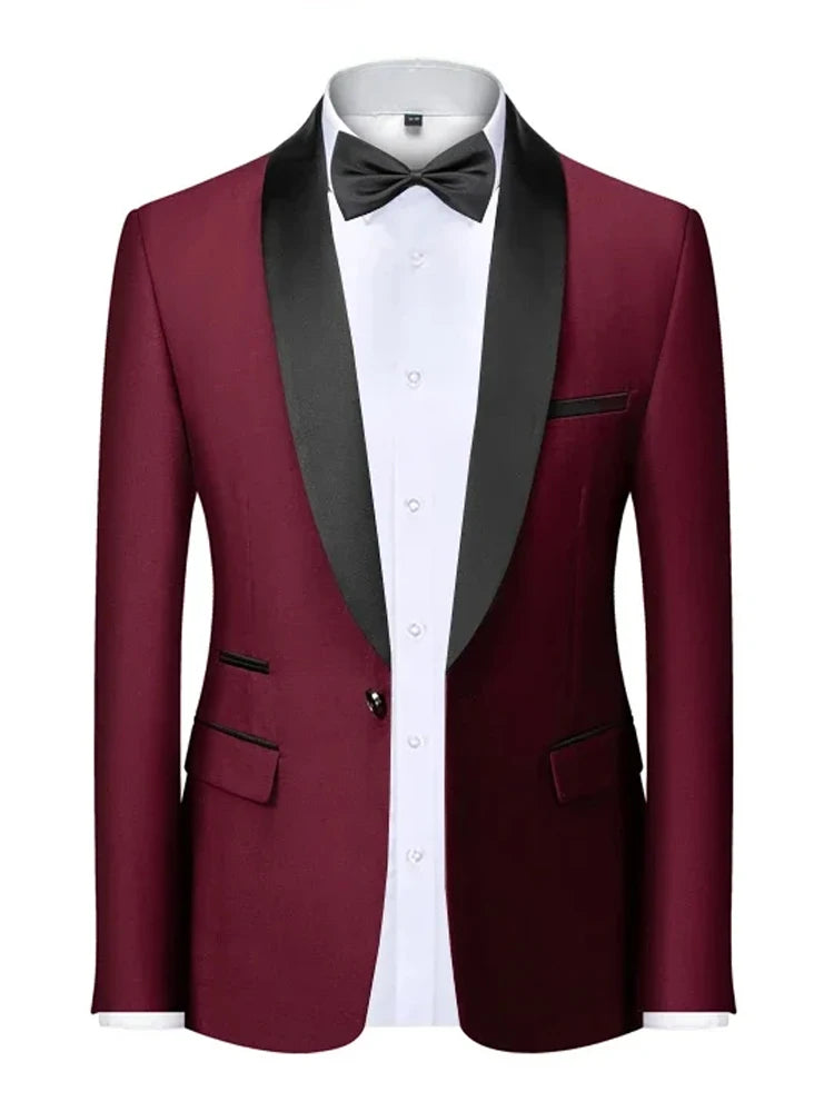 Mens Blazer Slim Fit Tuxedo Suits Jacket Shawl Collar Solid Jacket Wedding Dinner Prom One Button Blazer Jacket