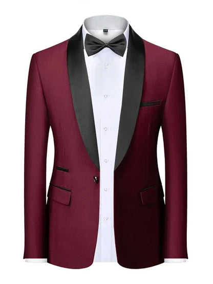 Mens Blazer Slim Fit Tuxedo Suits Jacket Shawl Collar Solid Jacket Wedding Dinner Prom One Button Blazer Jacket