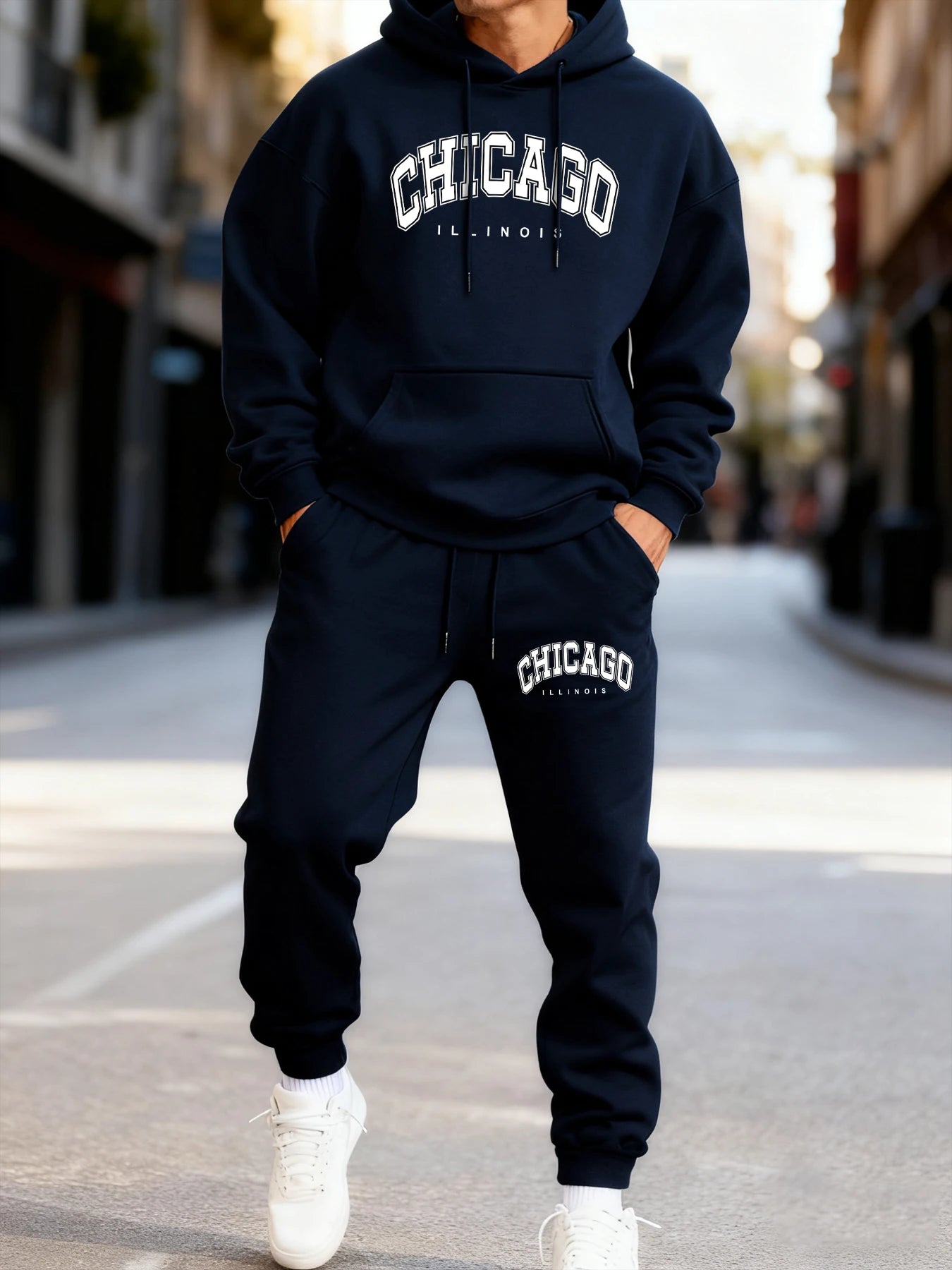 Chicago Letter Logo Prints Mans Hoodie Set Couple'S Comfortable Two Pices Sets Fashion Jogging Pants Loose Pocket Streetwear