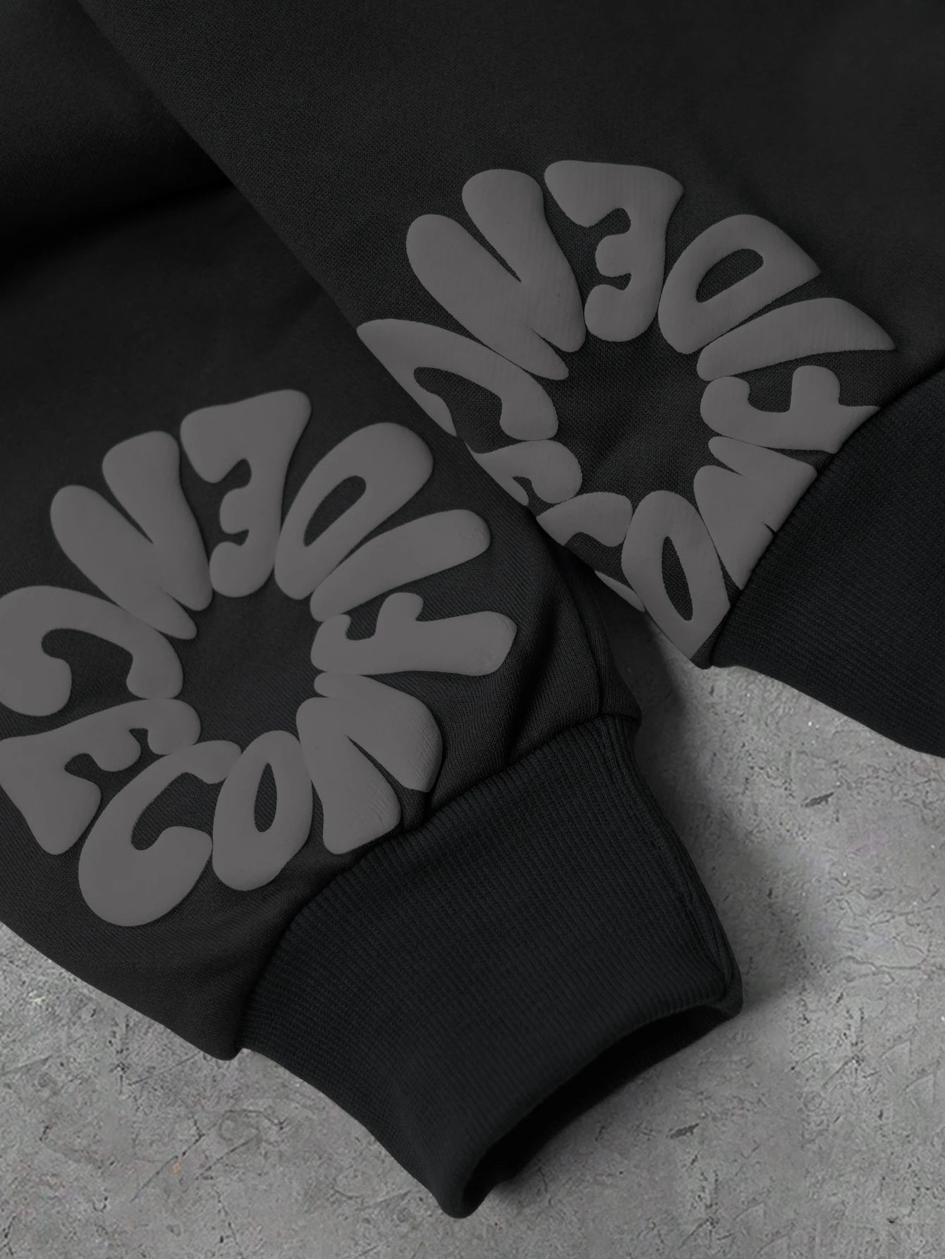 Moletom Masculino Streetwear com Estampa Floral 3D em Relevo e Letras, Poliéster Preto, Bolso Canguru, Tamanhos S-2XL, 1 Peça