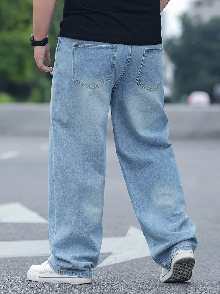 FENROOST Calça Jeans Masculina Plus Size de Cintura Alta Reta Solta Versátil para Todas as Estações Nova
