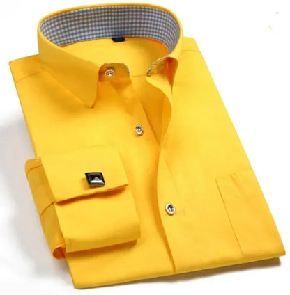 Quality French Cufflinks Shirt Men's Long Sleeve Tuxedo Male Brand Slim Fit White Button Cuff Social Men Dress Shirts