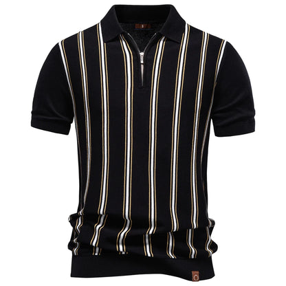 AIOPESON Men's Stripe Polo Shirt Old Money Style Short Sleeve Soft Breathable Casual Elegant Fabric for Comfortable Wear