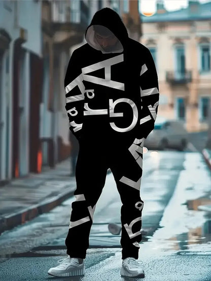 O novo conjunto masculino para primavera e outono de 2025 apresenta uma estampa de letras 3D casual elegante e confortável