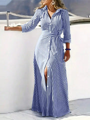 Vestido Casual Elegante com Estampa Listrada para Mulheres, Vestido Fashion e Moderno para Todas as Estações