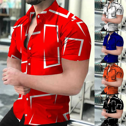 Camisas de praia com estampa geométrica 3D, camisas havaianas de manga curta, blusas masculinas, camisa gráfica, camisa Cuba, roupas masculinas