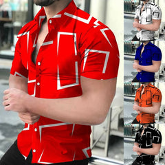 Camisas de praia com estampa geométrica 3D, camisas havaianas de manga curta, blusas masculinas, camisa gráfica, camisa Cuba, roupas masculinas