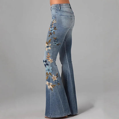 Novas Calças Jeans Flare Femininas com Estampa Digital 3D, Cintura Alta, Ajuste Slim, Denim Elástico, Estilo Casual e Moderno para Uso Diário